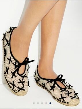 Tory Burch Cream Mini Bow Mesh Espadrille Flats Rare Model